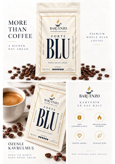 Barvenzo Forte Blu 250 G Yoğun Karakter Nitelikli Kahve Çekirdek Kahve