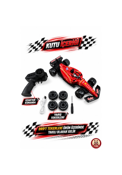 Oyuncak Uzaktan Kumandalı Formula 1 Rc Drift Yarış Arabası 20 Km/sa Hız, Hassas Gaz Kontrolü, Led Işık Ve Type-c Şarj Kırmızı