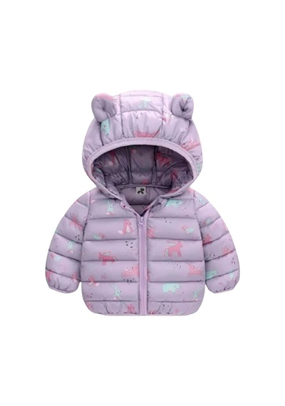 Unicorn Baskılı Lila Pufudik Mont Lila