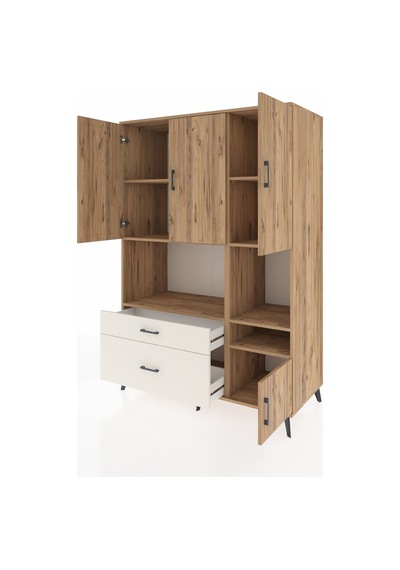 Kronos Dolap 7 Raflı 2 Çekmeceli 4 Kapaklı 132x59x195 Çam-çam... Çam