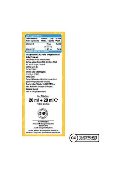 One Up D3 + K2 Vitamini 2 X 20 Ml Damla