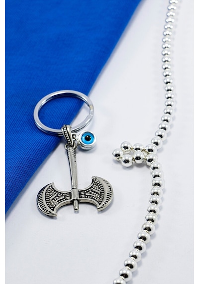 Erkek Anahtarlığı Çift Taraflı Cam Nazar Boncuğu Metal İki Ağızlı