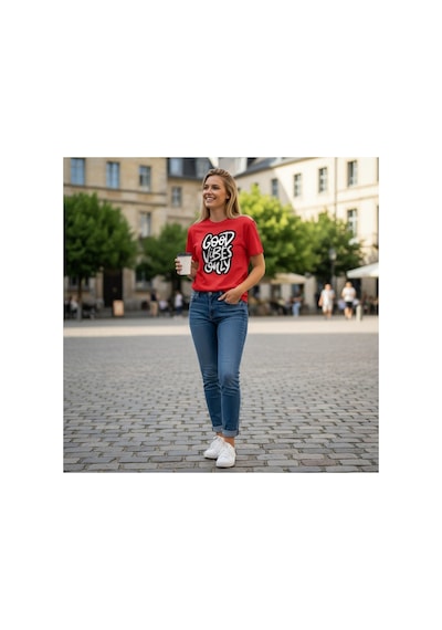 Urbantrendstore Unisex Good Vibes Only Oversize Fit Rahat Geniş Salaş T-shirt Günlük Tişört Kırmızı