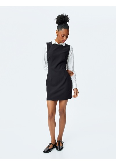 Koton Slim Fit Kolsuz Mini Jile Elbise Siyah 5wak80104uw Siyah
