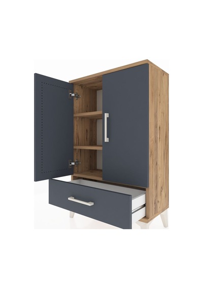 Arges Komodin 2 Raflı Tek Çekmeceli 2 Kapaklı 60x30x96 Çam-an... Çam
