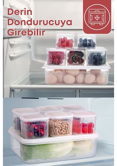 Grimorlife 7 Parça Sızdırmaz Buzdolabı Içi Düzenleyici Saklama Kabı- Kahvaltılık Çerezlik Beslenme Kabı 3,5 Lt Diğer