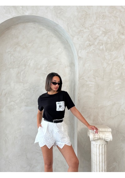 Verymoda D 2915 Nakışlı Şort D2915 BEYAZ