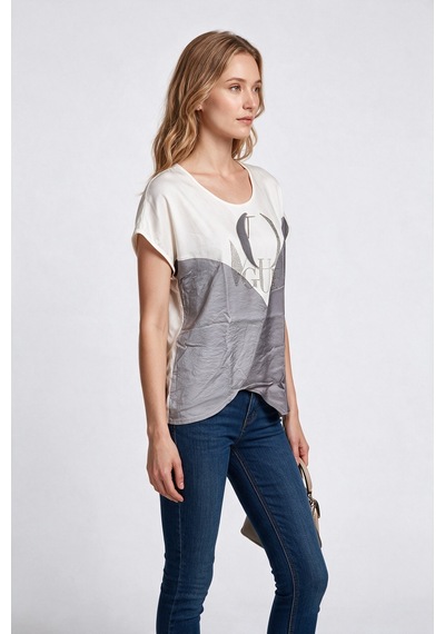 Daido Daıdo Kadın Bisiklet Yaka Düşük Omuz Baskılı Rahat Kesim T-shirt 20y331900252 Ekru