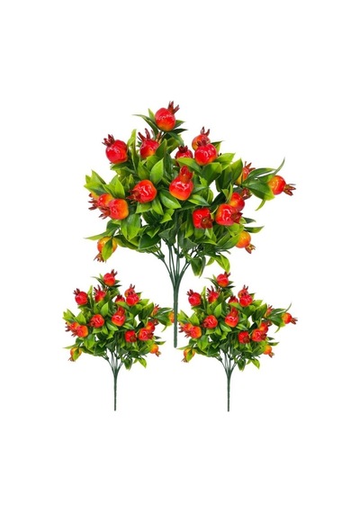 3lü Set Yapay Nar Demeti Yapay Çiçek 30 20cm Yeşil Yapraklı