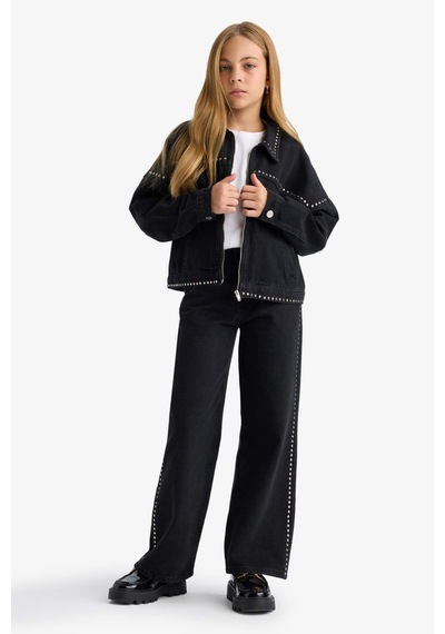 Defacto Pamuklu Fermuarlı Denim Ceket Kız Çocuk F7966a825aubk27 Siyah-bk27