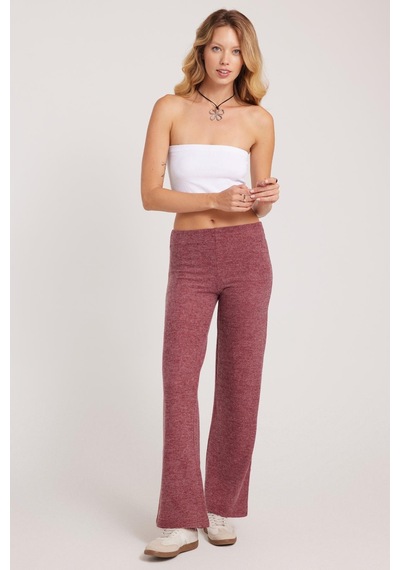 Tudors Kadın Relax Fit Rahat Kesim Normal Bel Geniş Paça Bordo Pantolon-41476 Bordo