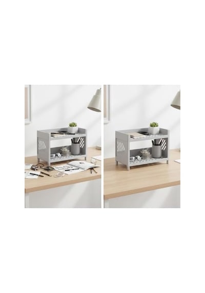 Çok Amaçlı 2 Katlı Organizer Raf Gri Plastik Düzenleyici Stand Banyo, Mutfak, Masaüstü Ve Ofis İçin 25 X 18 Cm