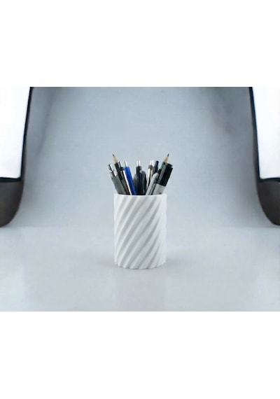 3d Tasarım Modern Spiral Kalemlik Ve Masa Düzenleyici Dekoratif Kalemlik Beyaz