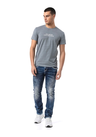Cipo & Baxx Erkek Regular Fit Baskılı Pamuklu T-shirt Ct827 Gre