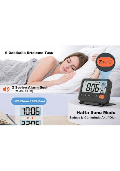 Lcd Katlanır Dijital Masa Saati Çalar Saat, Takvim Ve Sıcaklık Göstergeli, Taşınabilir Katlanabilir Alarm Saat Siyah