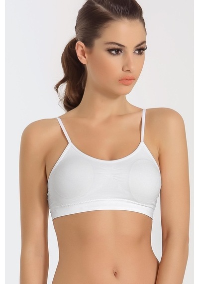 Miss Fit Ince Askılı Büstiyer Sıfır Kol Pedli Seamless Beyaz M-L Beyaz