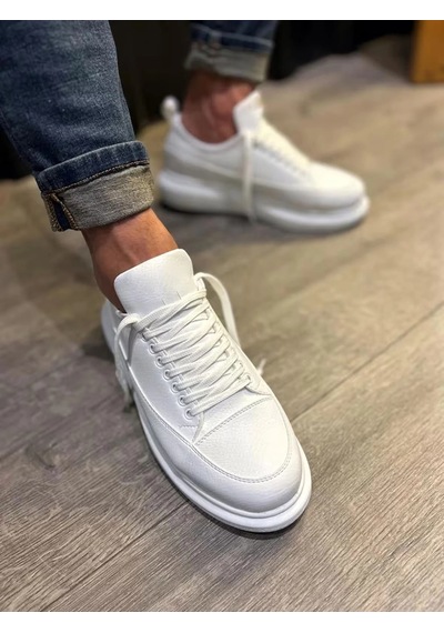 Mevese Meverk Cilt Erkek Sneaker Ayakkabı Kalın Taban Günlük Beyaz