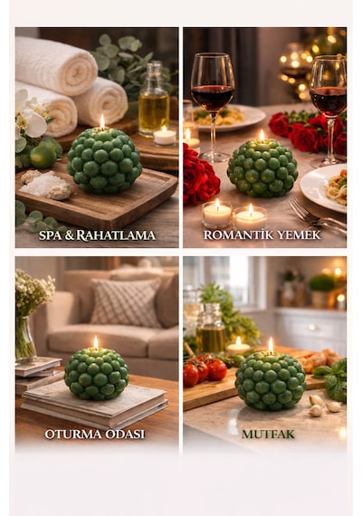 Dekoratif Lüks Soya Mum, El Yapımı Doğal Mum Uzun Yanma Süreli Şık Ev Hediyesi, Ev Süsü Yeşil 270 G Yeşil