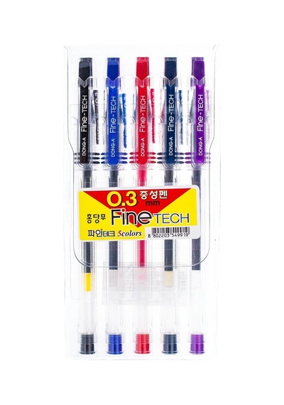 Dong-a Fine-tech Excellent Writing"0.3 Mm Gel Ink Pens 5colors By Dong-a Genel