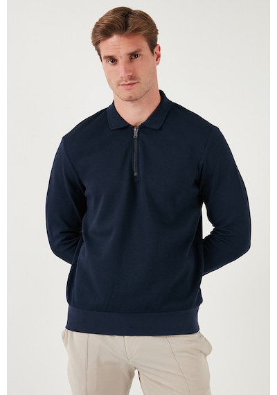 Buratti Pamuklu Regular Fit Yarım Fermuarlı Polo Yaka Erkek Sweat 5905789 Indigo