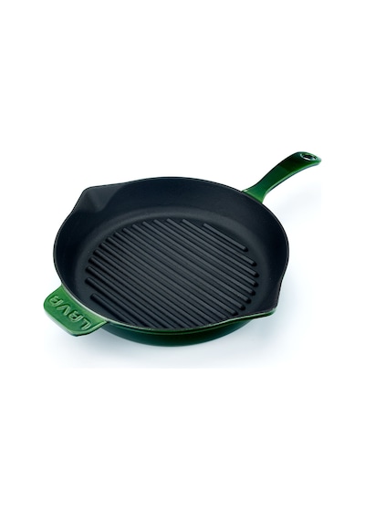 Lava Döküm Yuvarlak Izgara Tavası Çap Ø 28cm. Döküm Demir Yekpare Saplı Premium Serisi. - Majolica Yeşil Yeşil