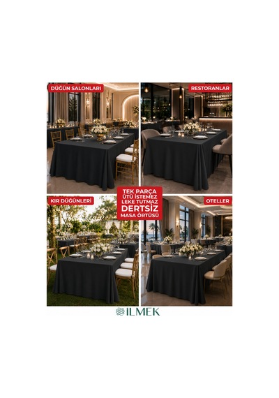 Dertsiz Dikdörtgen Masa Örtüsü 320x220cm - Dikişsiz Ütü İstemez - Düğün Davet Organizasyon Otel Restoran Siyah Siyah Dertsiz Dikdörtgen Masa Örtüsü 320x220cm - Dikişsiz Ütü İstemez - Düğün Davet Organizasyon Otel Restoran Siyah Siyah