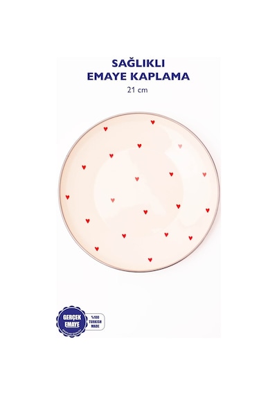 Cupid Emaye Pasta/sunum Tabağı 21 Cm Krem - Kırmızı