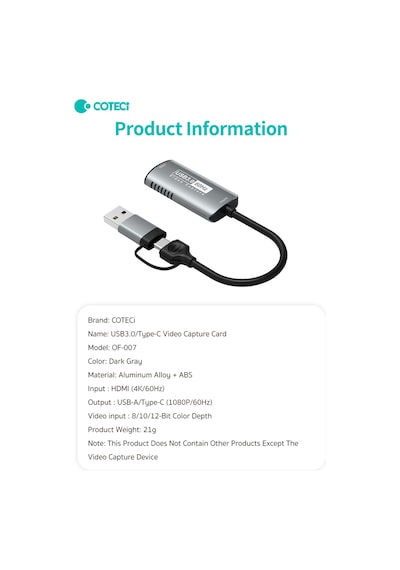 Canlı Yayın Video Yakalama Kartı 4k 60hz Usb 3.0 / Type-c İkili Arayüz 1080p 60hz Video Capture Card K Capture-01