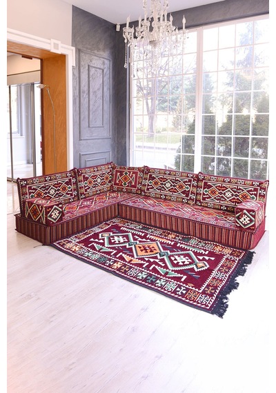 Şark Köşesi Takımı Bordo Anadolu Modeli 10 Parça 20 Cm Minder Kalınlığı