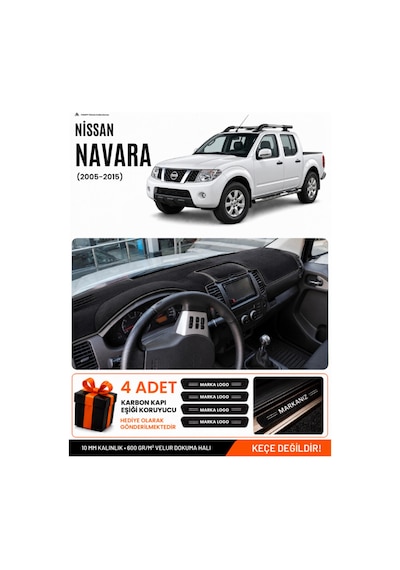 Nissan Navara 2005-2015 Uyumlu Torpido Koruma, Torpido Örtüsü, Torpido Kılıfı - Siyah