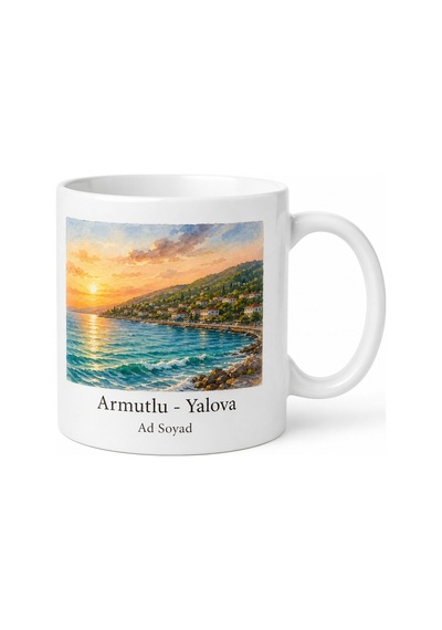 Armutlu Deniz Manzarası Yalova Hatırası Kupa Bardak Hediye Beyaz / Çok Renkli