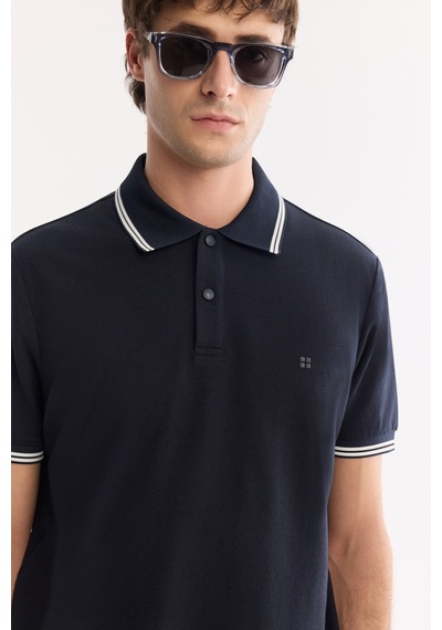 Avva Erkek Lacivert Kıvrılmaz Polo Yaka Pamuklu Teknik Kumaş Regular Fit T-shirt A61y1097