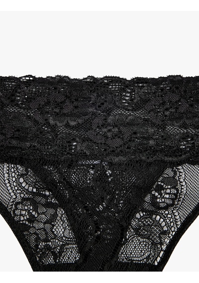 Koton Rahat Kalıp Dantelli String Külot Siyah 7wlk30221mk