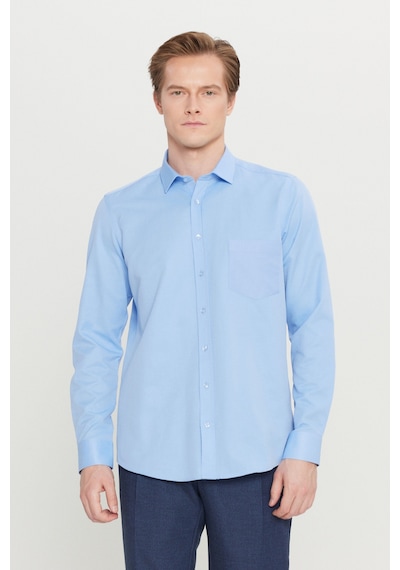 AC&Co / Altınyıldız Classics Erkek Acık Mavı Pamuklu Tailored Slim Fit Dar Kesim Klasik Yaka Armürlü Cepli Gömlek Acık Mavı