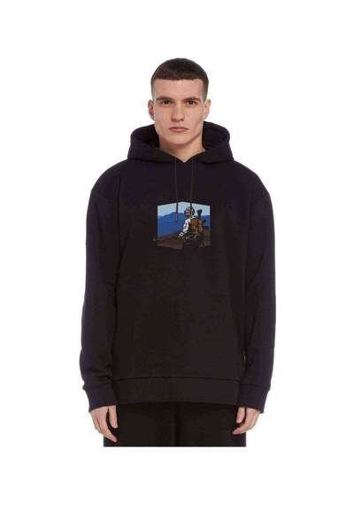 Pubg Sniper Mountain Baskılı Siyah Erkek Örme Kapşonlu Sweatshirt