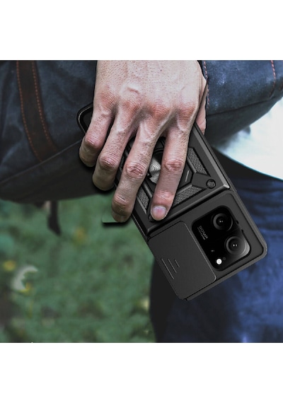 Xiaomi Mi 13t Kılıf Magnetik Standlı Kamera Korumalı Zore Sürgülü Vega Kapak Siyah