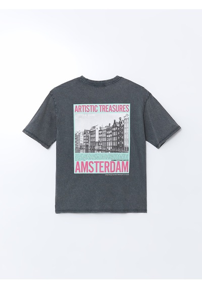 Lcw Vision Antrasit Amsterdam Baskılı Oversize %100 Pamuklu Kadın Tişört