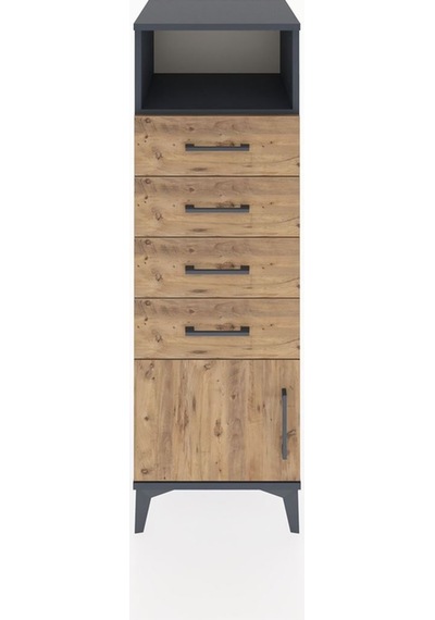 Hyperion Dolap Tek Raflı 4 Çekmeceli Tek Kapaklı 44x44x134 Antrasit-çam Antrasit