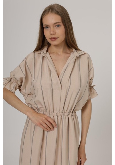 Moderie Butik Beli Lastikli Elbise - Taş Altın
