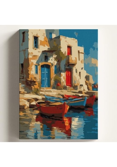 Sayılarla Boyama Tuval Hobi Seti Köyevi Sandal Temalı Fırça Ve Boya Dahil Set Çıtalı 40x50 Cm Kendin Yap Sayılarla Tuval Boya Kiti Kasnaklı