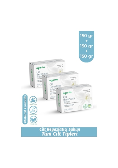 Agarta Doğal Cilt Beyazlatıcı Bitkisel Sabun 3 x 150 G