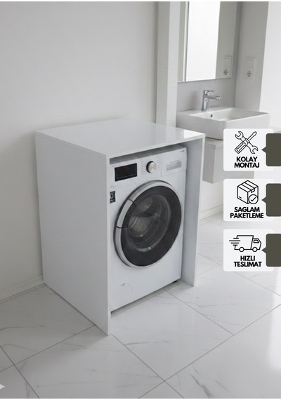 Tuna Çamaşır Makinesi Dolabı, Alt Dolap, Beyaz Beyaz