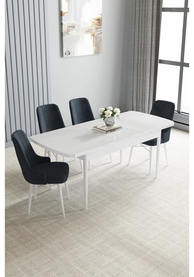 Zümra Serisi, Beyaz 80x132 Açılabilir Mdf Mutfak Masası Takımı 4 Adet Sandalye, Antrasit Zümra Serisi, Beyaz 80x132 Açılabilir Mdf Mutfak Masası Takımı 4 Adet Sandalye, Antrasit