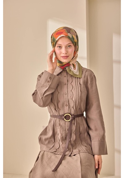 Silk Home Aura Eşarp 140003-08 Haki, Bordo, Kahverengi, Butter Yellow