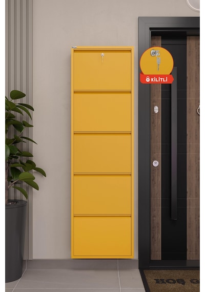 Ceha Kilitli 5'li Metal Ayakkabılık - Hardal Sarısı/Mustard K.AYK-5/M1963/KL