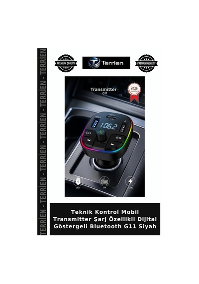 Teknik Kontrol Mobil Transmitter Şarj Özellikli Dijital Göstergeli Bluetooth G11 Siyah