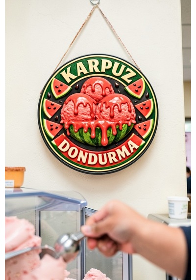 Karpuz Dondurma Görselli Ahşap İpli Kapı Duvar Süsü Yazlık Cafe Dekoratif Pano