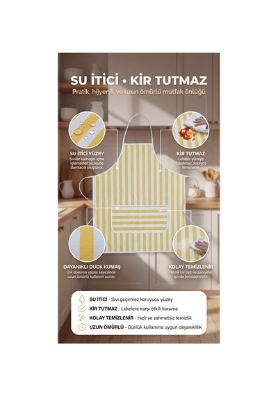 Mutfak Önlüğü Kir Tutmaz Su İtici İki Cepli Önlük Sarı - 892957683 Sarı