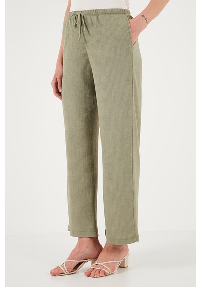 Lela Regular Fit Normal Bel Geniş Paça Bayan Pantolon 5866117 Olive