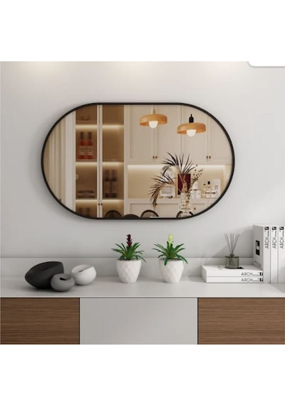 Model Alfa Dekoratif Ayna Duvar Aynası Konsol Aynası Mdf Elips Ayna 92 X 49 Siyah